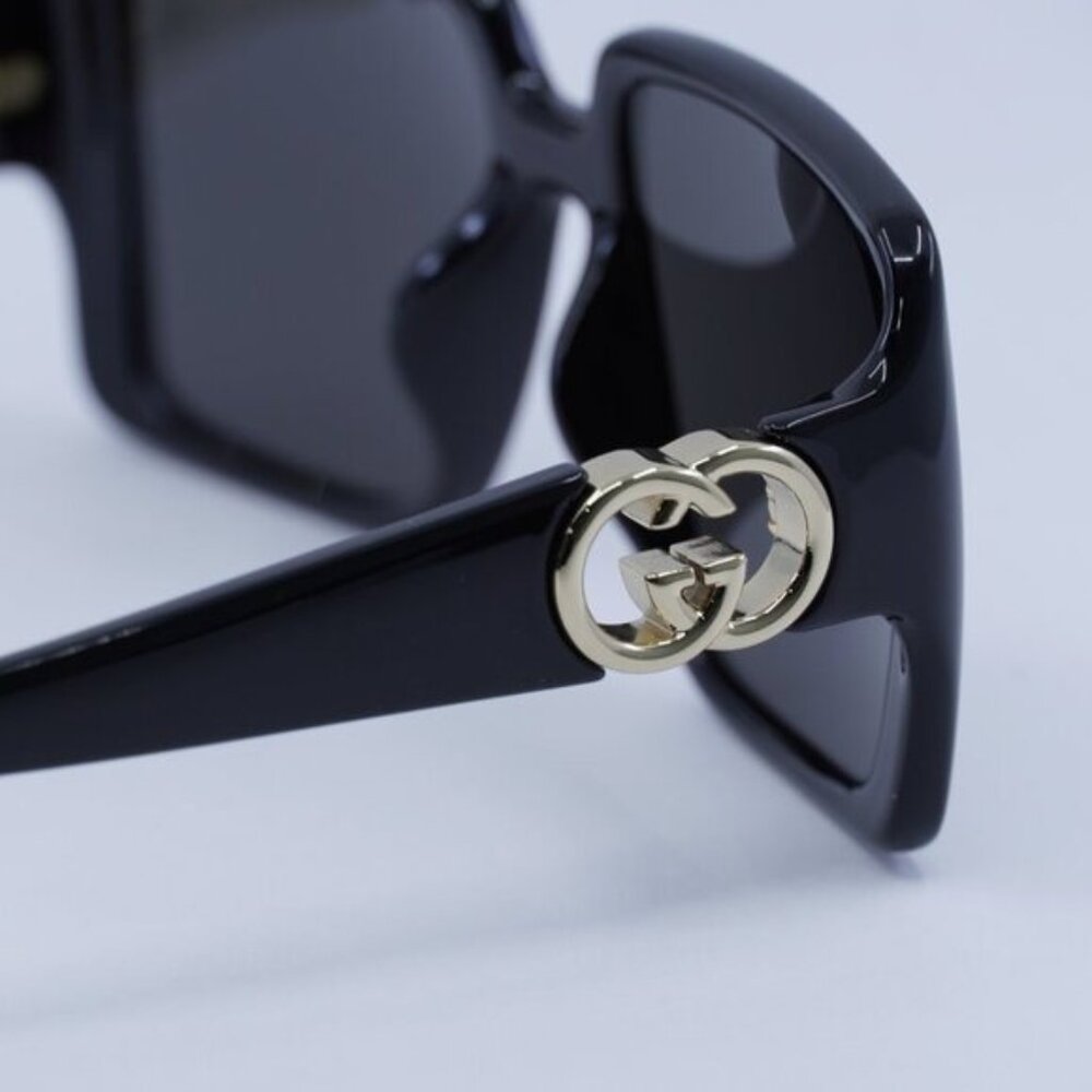 Gucci GG1692SA 001 Sunglasses Shiny Black Square Frame, Grey Lenses - Picture 6 of 10